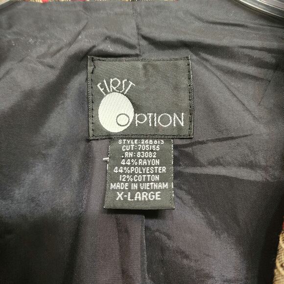 First Option Vintage 90s Red Gold Funky Floral Paisley Brocade Blazer, X-Large - Picture 5 of 12